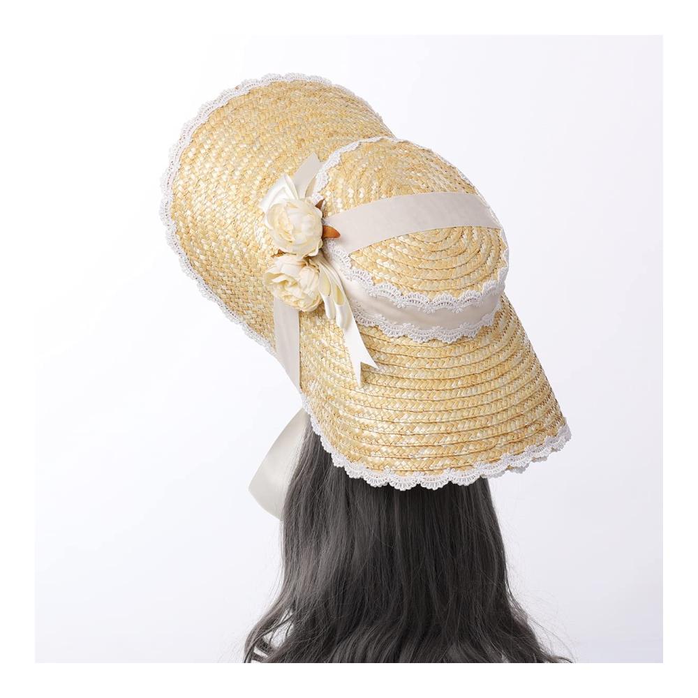Entdecken Sie den charmanten Stil Sonnenhut für Damen - Strohhut mit viktorianischem Flair und Lolita-Spitze - Ihr perfekter Sonnenschutz