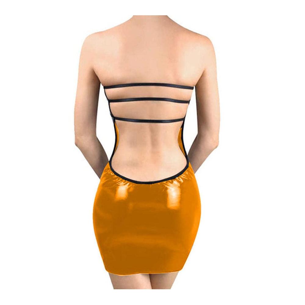 Entzückendes Plus-Size Damenkleid Sexy Rückenausschnitt Stretch-Material perfekt für Party- und Clubabende. Jetzt in Gold erhältlich
