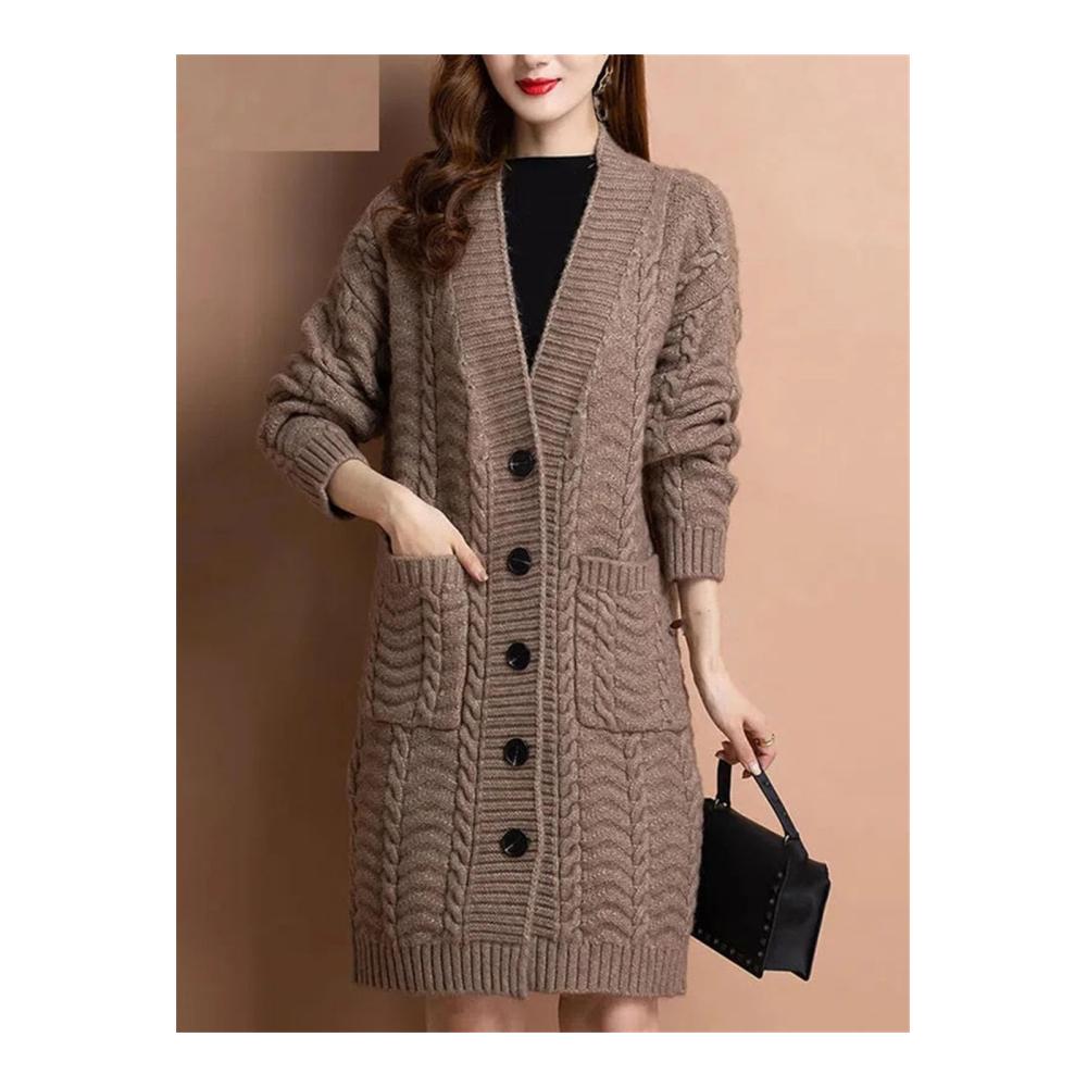 Damen Lockerer Grobstrick Offener Strickmantel mittellang Übergangsjacke Strickpullover Pullovermantel Damenpullover Warme Winterstrickjacke Strickcardigan Herbstmantel Strickpulli