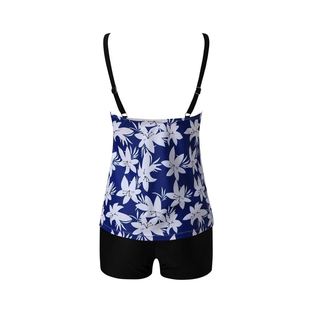 Damen Badeanzug Bauchweg Push Up Tankini Oberteil und Shorts Badebekleidung Zwei-teilig mit High Waist Shorts Schwimmanzug Strandmode Stilvoll Loose Schwimmkleidung Zwei Träger