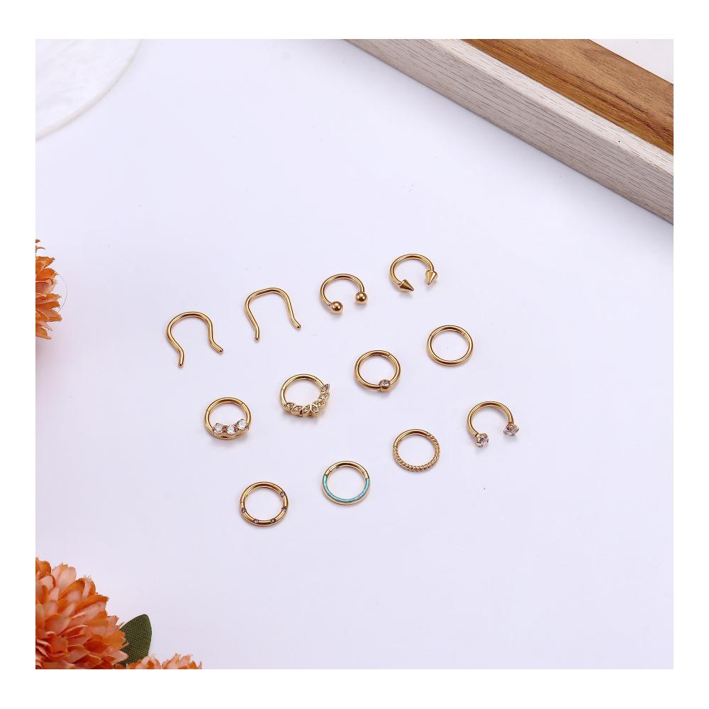 Entdecke die Schönheit 12-teiliges Ringset in Gold & Silber für Nasen- Lippen- Helix- und Septumpiercings. Hochwertiger Edelstahl vielseitig und stilvoll. Perfekt für Damen