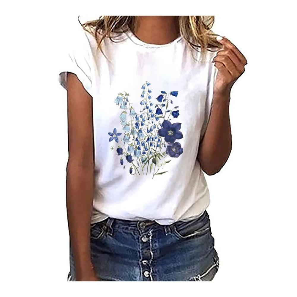 Sommerliche Eleganz Damen Tanktops mit stilvollem Löwenzahnaufdruck | Trendige Rundhals-Tops für lässige Eleganz | Kurzarm-Oberteile für Teenager-Mädchen