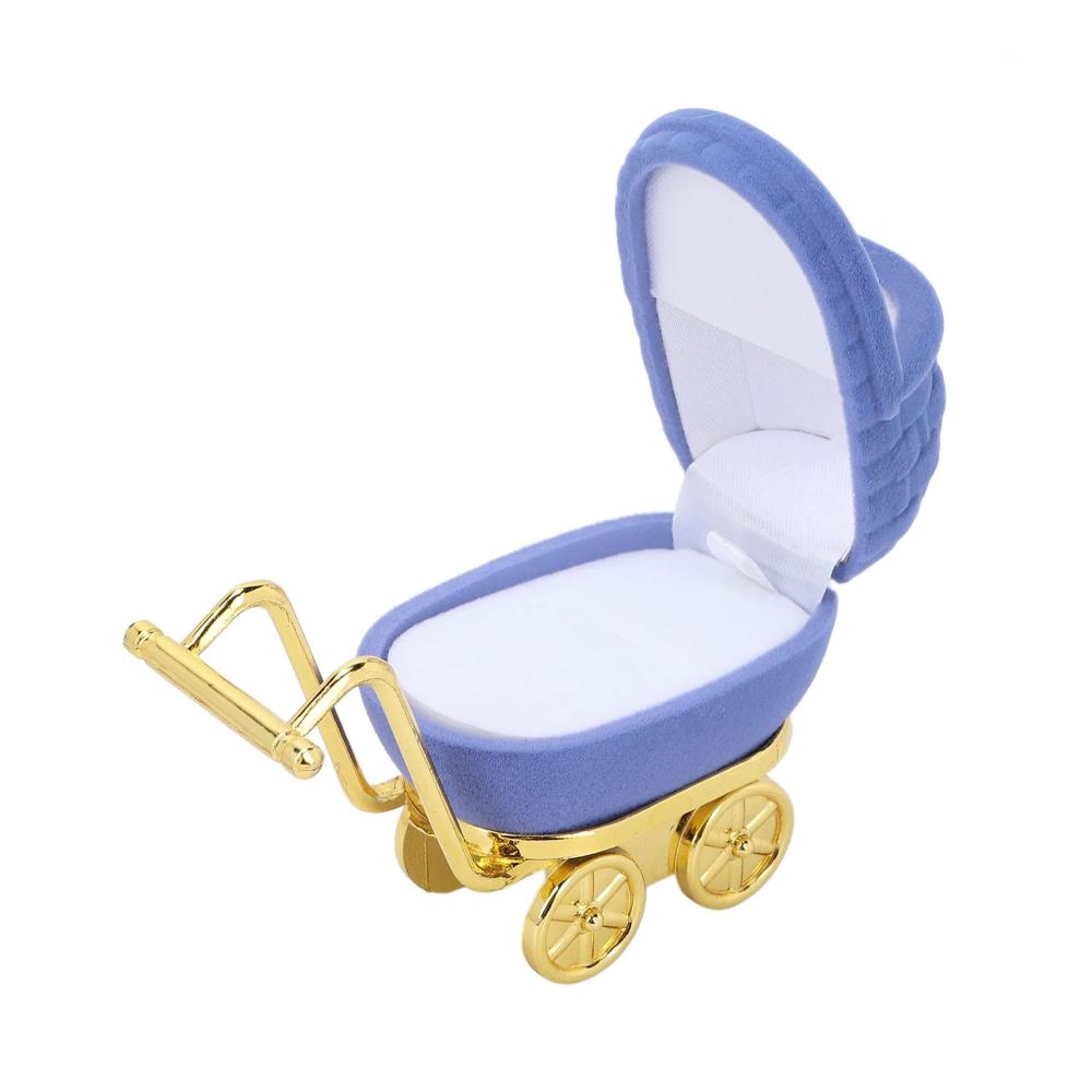 Behalten Sie Ihre Erinnerungen sicher Kinderwagen-Schmuckschatulle mit Retro-Charme. Dekorativ und niedlich perfekt für Babyzähne Ringe und Ohrringe. Blau mit weichem Futter