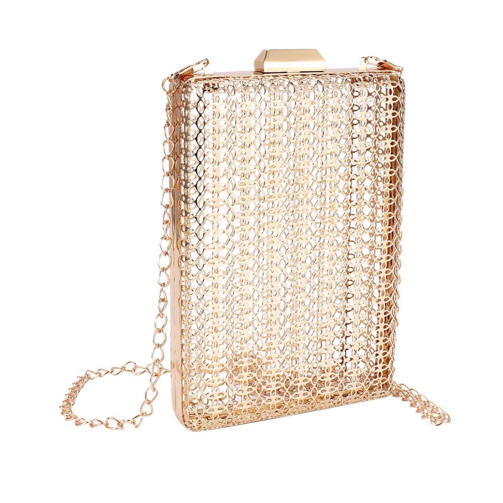 Einzigartiger Modestil Edle Clutch Handtasche in Gold Damen Abendtasche mit Metall Hohl Cage Design perfekt für stilvolle Schulter- und Umhängetaschen