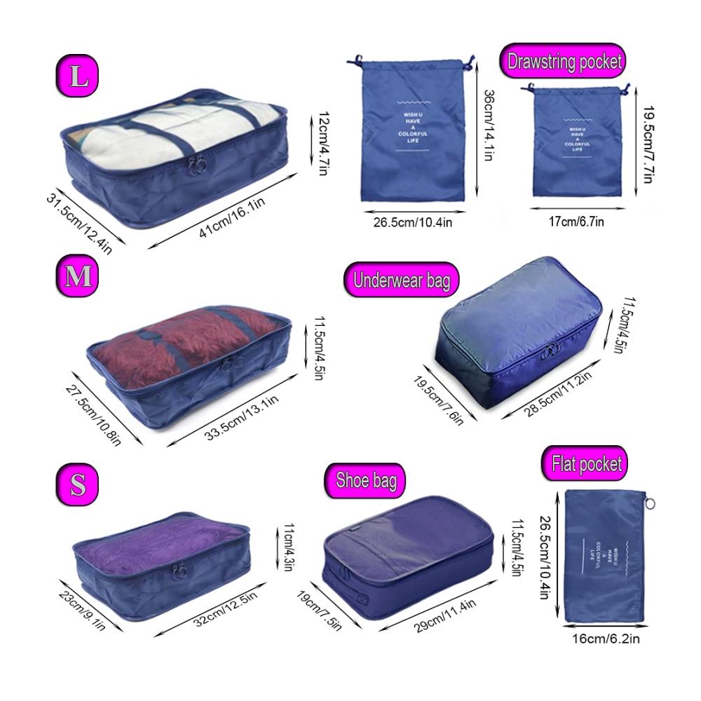 Perfekte Reisebegleiter 8-teilige Kofferorganizer-Sets in Marineblau mit wasserdichten Schuhbeuteln und Kompressionsbeuteln für stressfreies und organisiertes Reisen! Entdecken Sie jetzt! 🌟