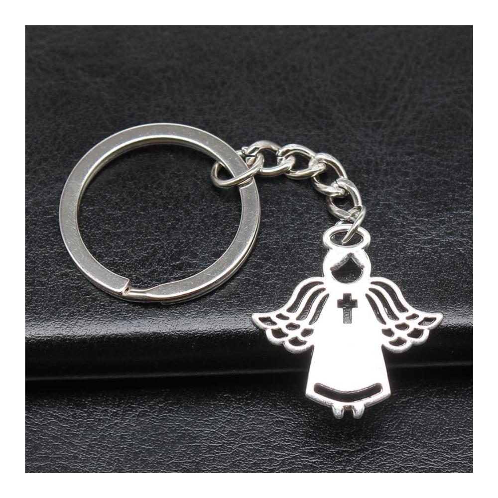 Entdecke den Vintage-Stil Handgefertigter Antik-Silber Kreuz-Engel Schlüsselanhänger für Herren | Exklusives Accessoire mit authentischem Charme (27 x 26 mm