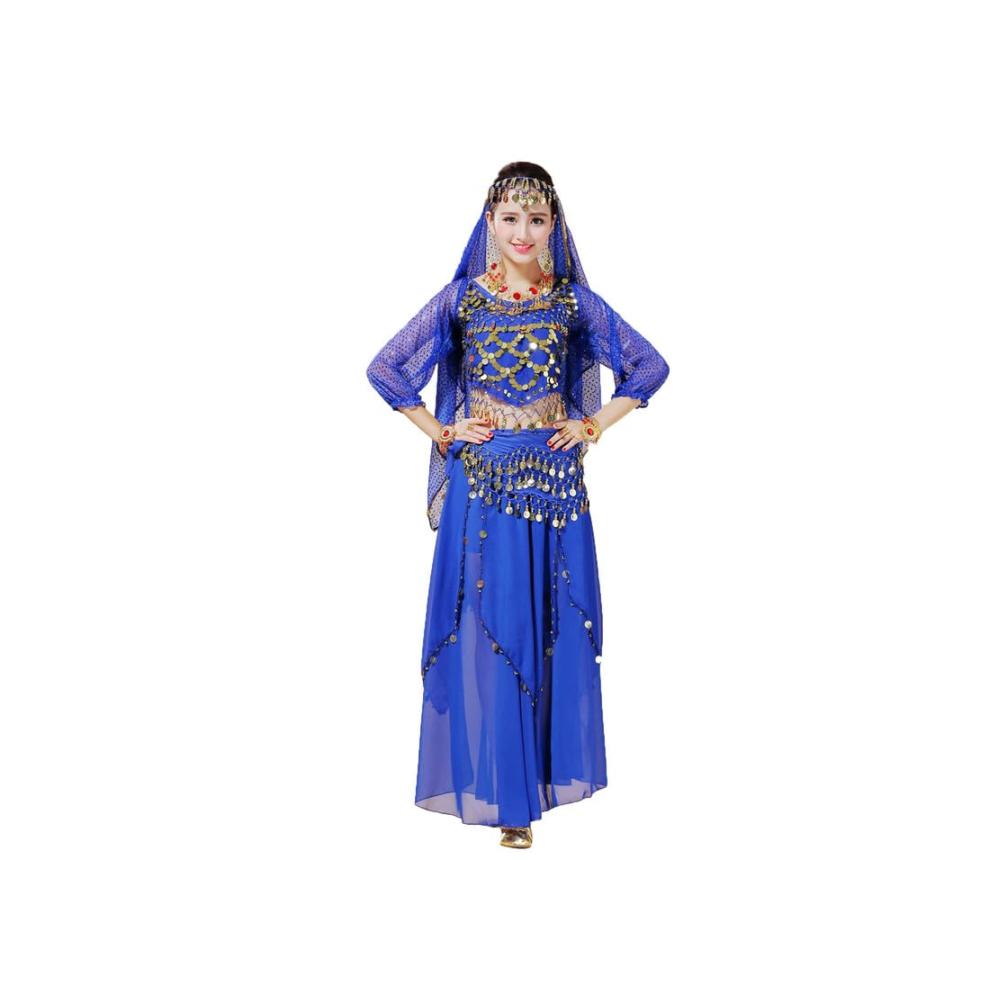 Indische Bauchtanzkostüme für Damen – 4-teilige Sets mit Sari Bollywood-Outfit indische Kleidung für Frauen Ägypten Bauchtanz Kostüm