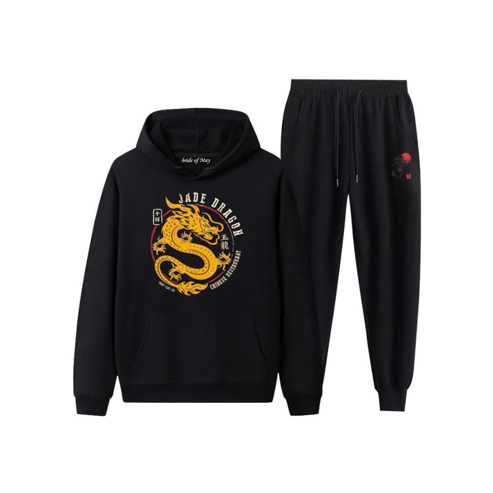 Chinesischer Drachendruck Kapuzenpullover mit Hose | Unisex 3D Drachen Trainingsanzug | Kung Fu Kostüm | Harajuku Streetwear