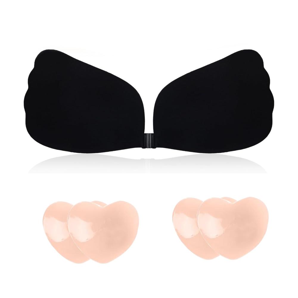 Klebe-BH Trägerlos Push-Up Rückenlos Unsichtbar Brautkleid Badeanzug Rüschenabdeckung