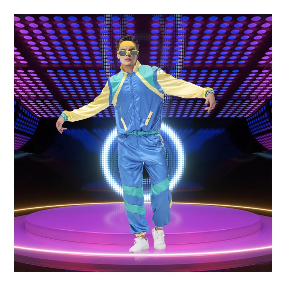 70er 80er 90er Jahre Bad Taste Trainingsanzug Kostüm Retro Sportanzug Neon 80s Party Jogginganzug Damen Herren Fasching Karneval Kostüm Hose und Jacke