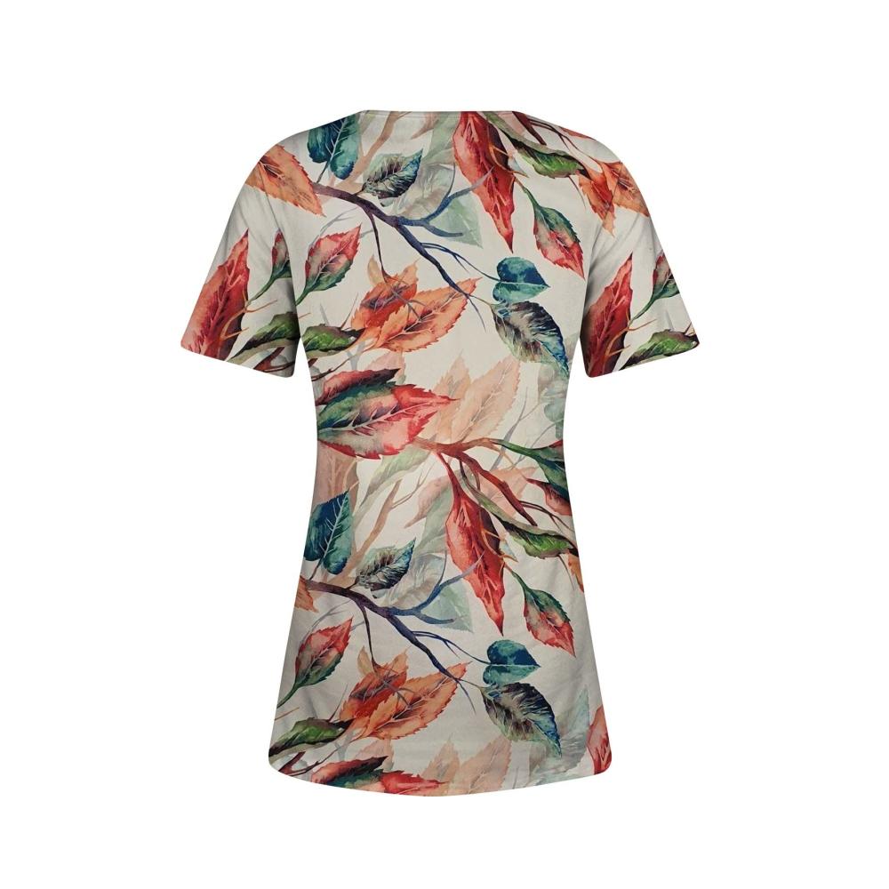 Erfrischender Sommerstil Damen Oversize T-Shirt mit V-Ausschnitt Knopfleiste und Blumendruck. Perfekt für lässige Tage