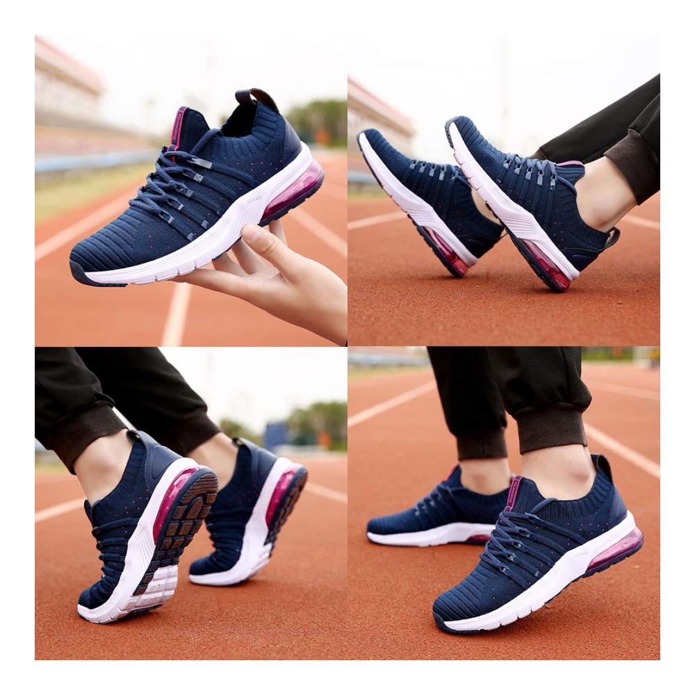 Ultra-leichte Straßenlaufschuhe für Herren und Damen - Bequeme Sportschuhe mit Luftkissen - Atmungsaktive Sneaker für Jogging und Tennis - Schwarz Blau - EU 36-47