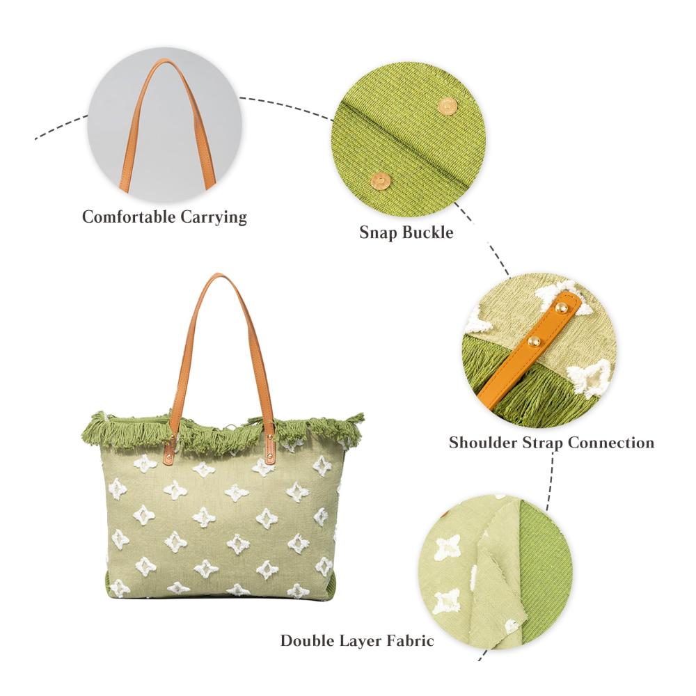 Böhmische Henkeltaschen Damen Canvas Handtasche mit Quasten große bunte gestrickte Tasche für Reise Urlaub Strand Alltagsgebrauch