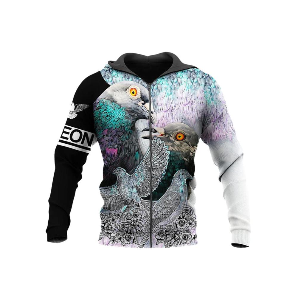 3D Tiermotiv Taube Kapuzenpullover für Herren & Damen - Bequemer Sweatshirt Hoodie mit Reißverschluss für Herbst & Winter