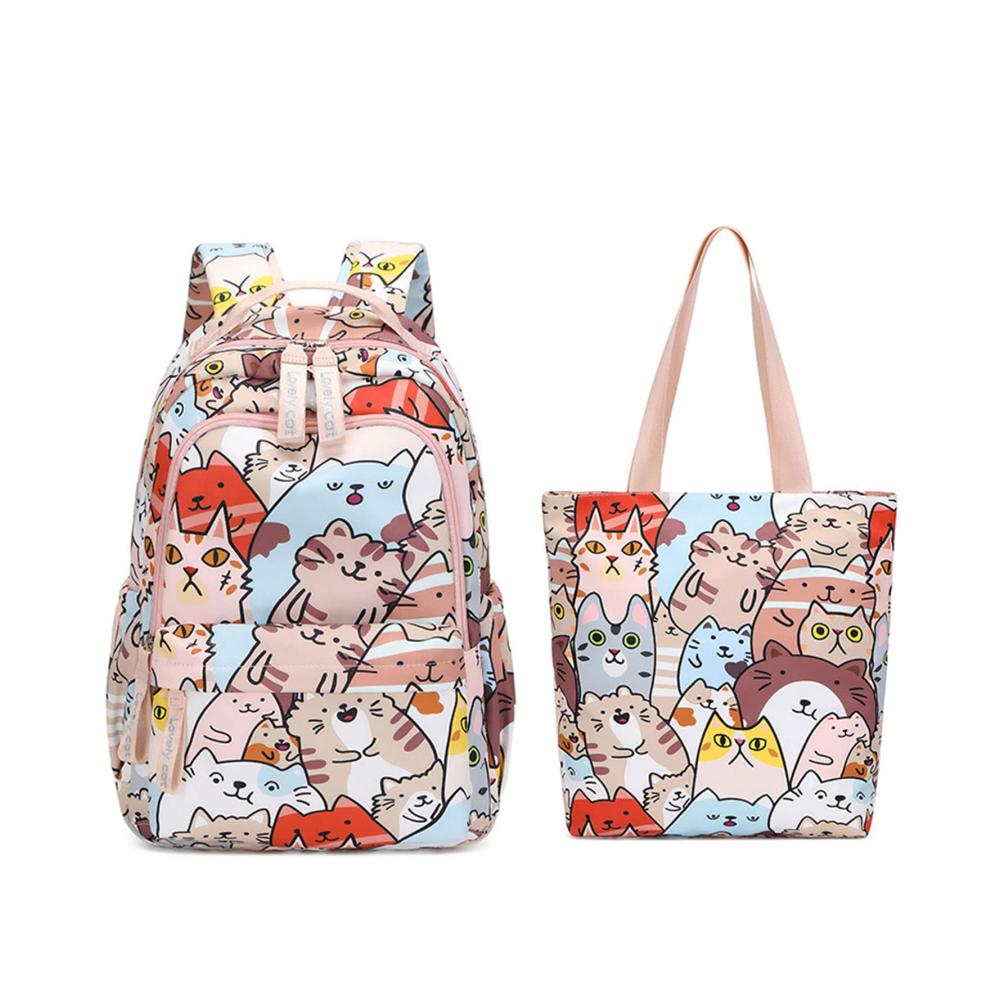 Stylische Rucksackhandtasche mit niedlichem Kawaii-Katzen-Druck – Perfekter Jugendrucksack für Schule und Freizeit praktisch und trendig