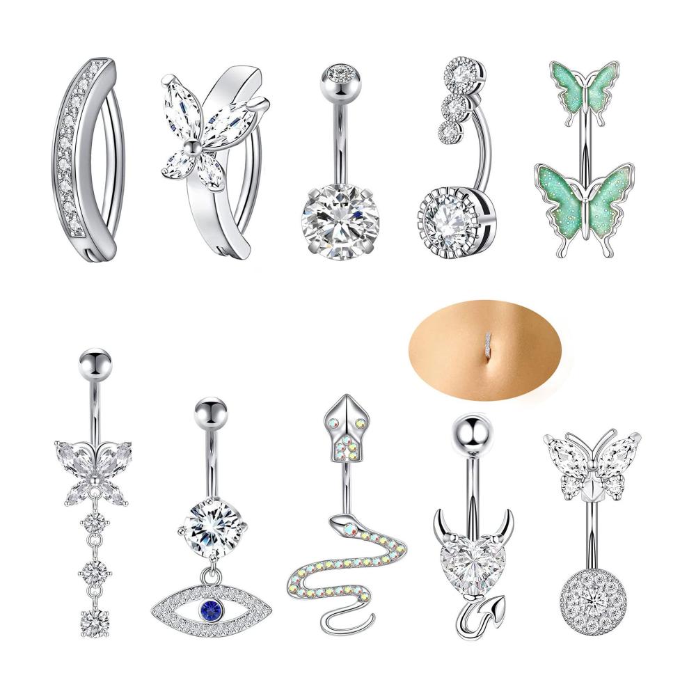Entdecken Sie die Eleganz mit unseren Bananabells 14G Chirurgenstahl Bauchnabelpiercing-Set mit Anhänger Zirkonia Schlange Herz & Schmetterling. Perfekt für stilvolle Statements