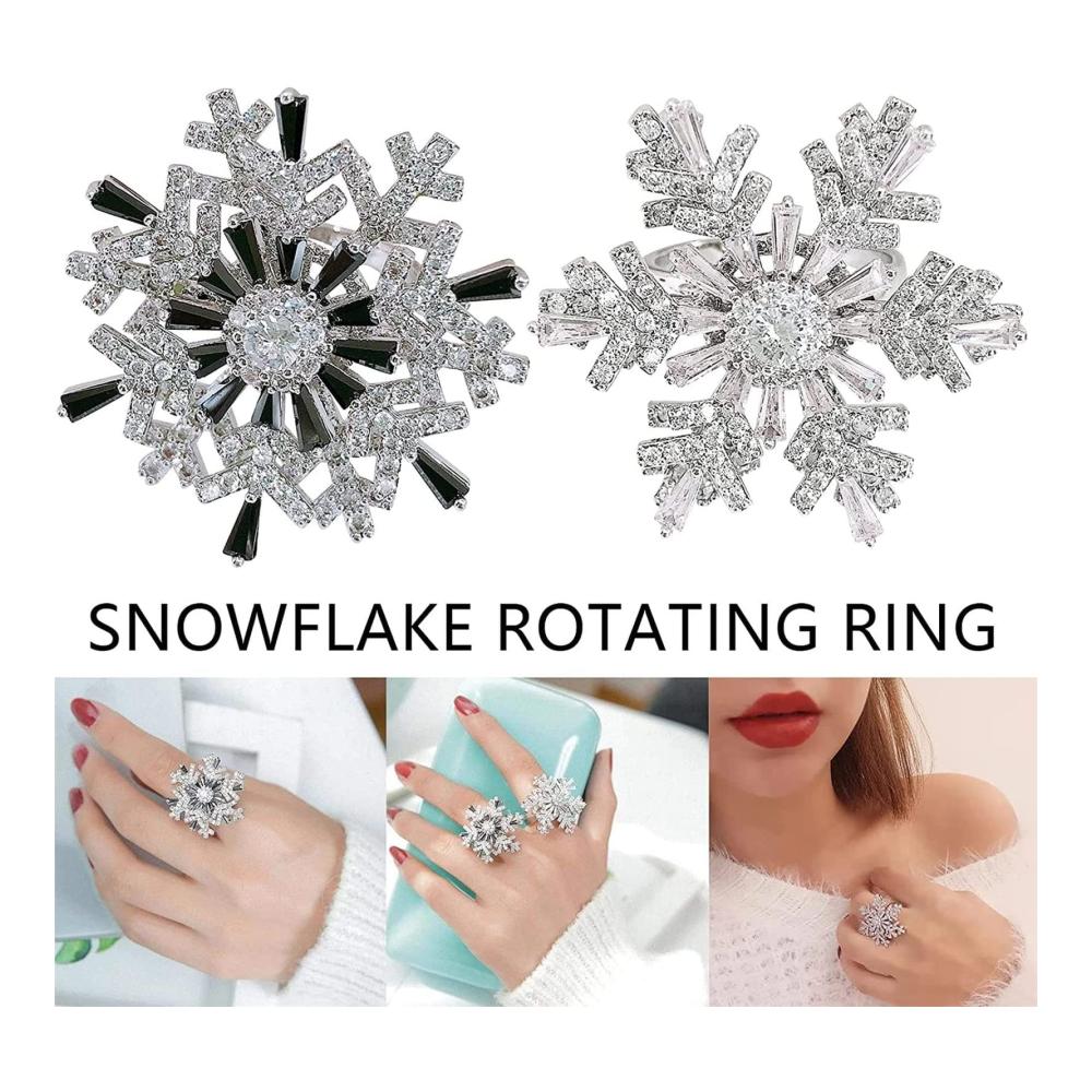 Drehbarer Schneeflockenring Eleganter Diamantring mit zarter Schneeflocke – Modische Ringe für Teenager-Mädchen und Frauen – Verstellbare Geschenke für Mädchen zu Weihnachten im Winter