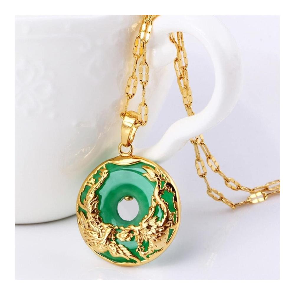 Erstklassige Hetian-Jade Drachen- und Phönix-Anhänger-Kette aus 925er Silber – Einzigartiges Chalcedon-Amulett für stilvolle Schmuckliebhaber – Grünes Edelsteinfarbton-Meisterwerk