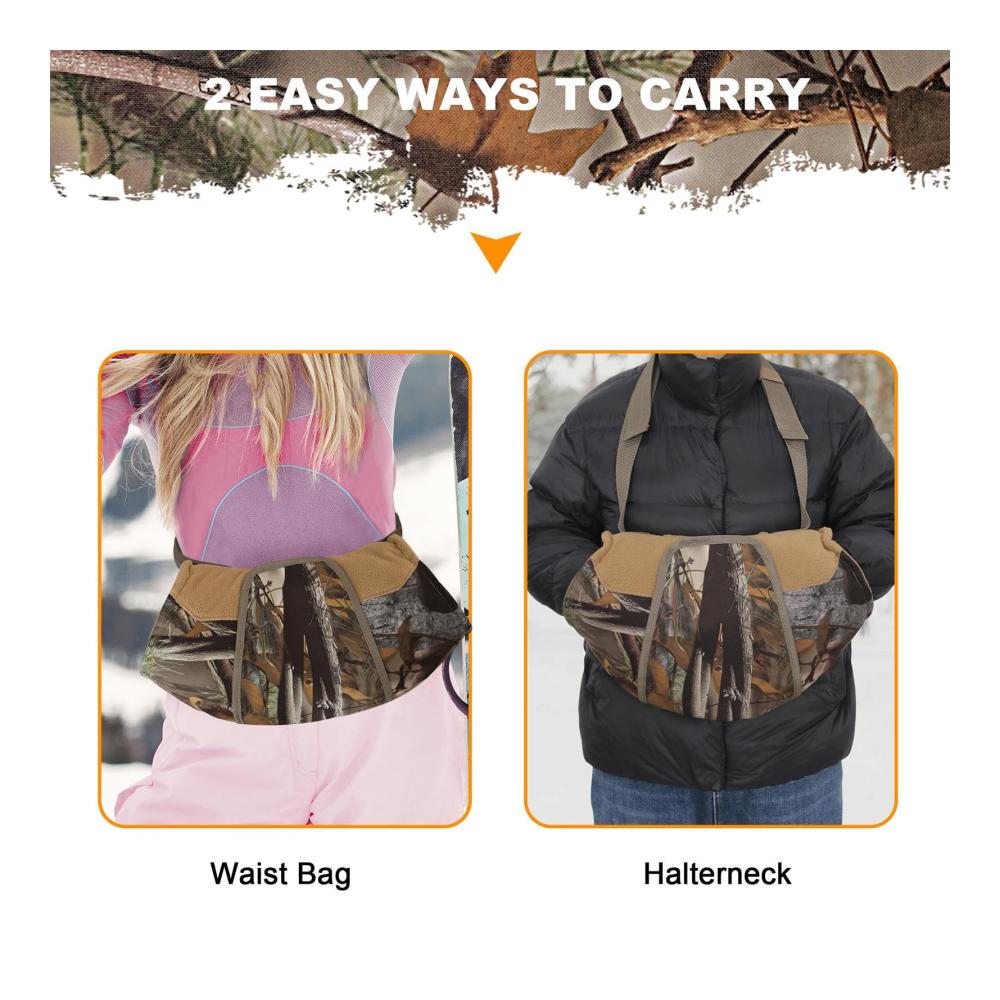 Ultimativer Tarn-Handschuhwärmer mit Reißverschluss und Sichtfenster-Design für Jäger Isolierte Handwärme-Manschette mit verstellbarem Schultergurt und Tasche für Tarnzubehör