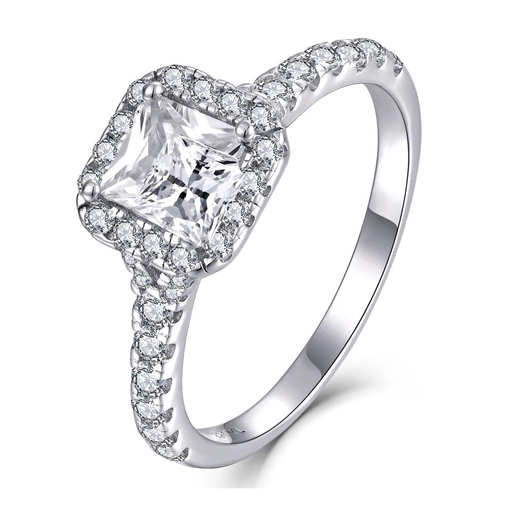 925 Sterling Silber Verlobungsring Quadratischer Zirkonia im Prinzessenschliff Solitärband Schmuckgeschenk für Damen