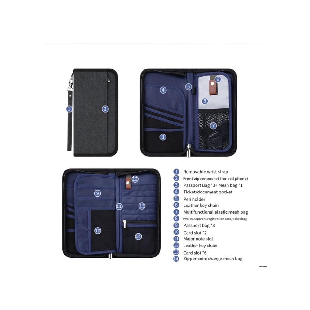 Premium Ausweistaschen Wasserdichter RFID-Reisepasshalter - Familienpassbrieftasche aus Dunkelgrauem Oxford-Gewebe für optimale Sicherheit und Organisation auf Reisen. Ein Muss für Reisekomfort