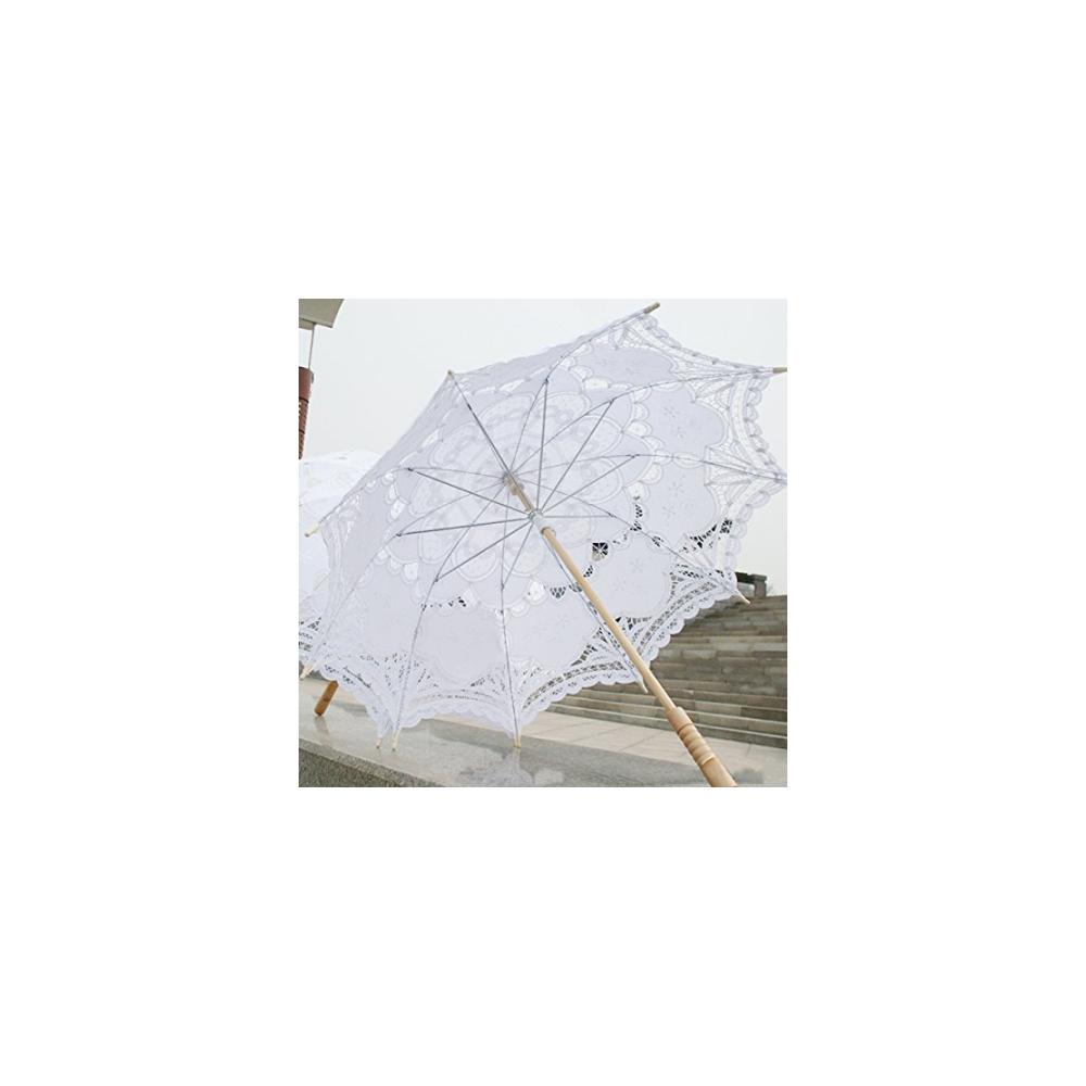 Eleganter 80 cm Brautschirm mit viktorianischer Spitze - Perfekt für Hochzeiten - Stilvoller Stockschirm in reinem Weiß