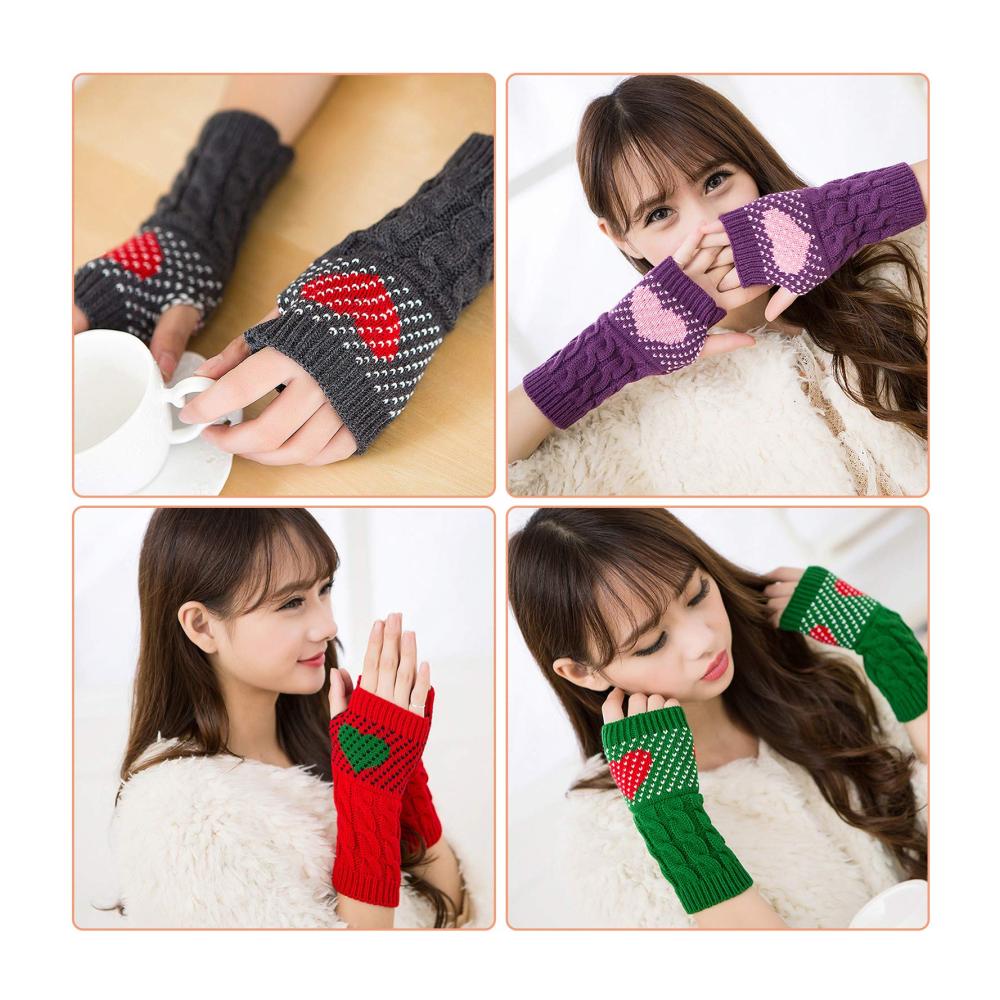Entzückende Fingerfreiheit XuHang Damen Winterhandschuhe - Strickmuster mit süßem Herz-Jacquard für Spaziergänge Laufen und Radfahren mit Hund