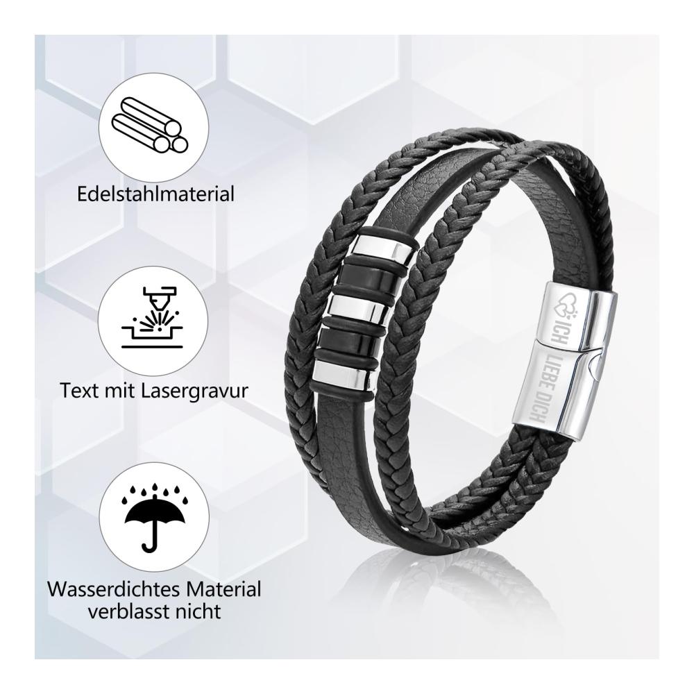Einzigartiges Herren Armband Geflochtenes Lederarmband Ich Liebe Dich mit Schmuckkästchen - Ideales Geschenk zum Hochzeitstag Geburtstag & Weihnachten