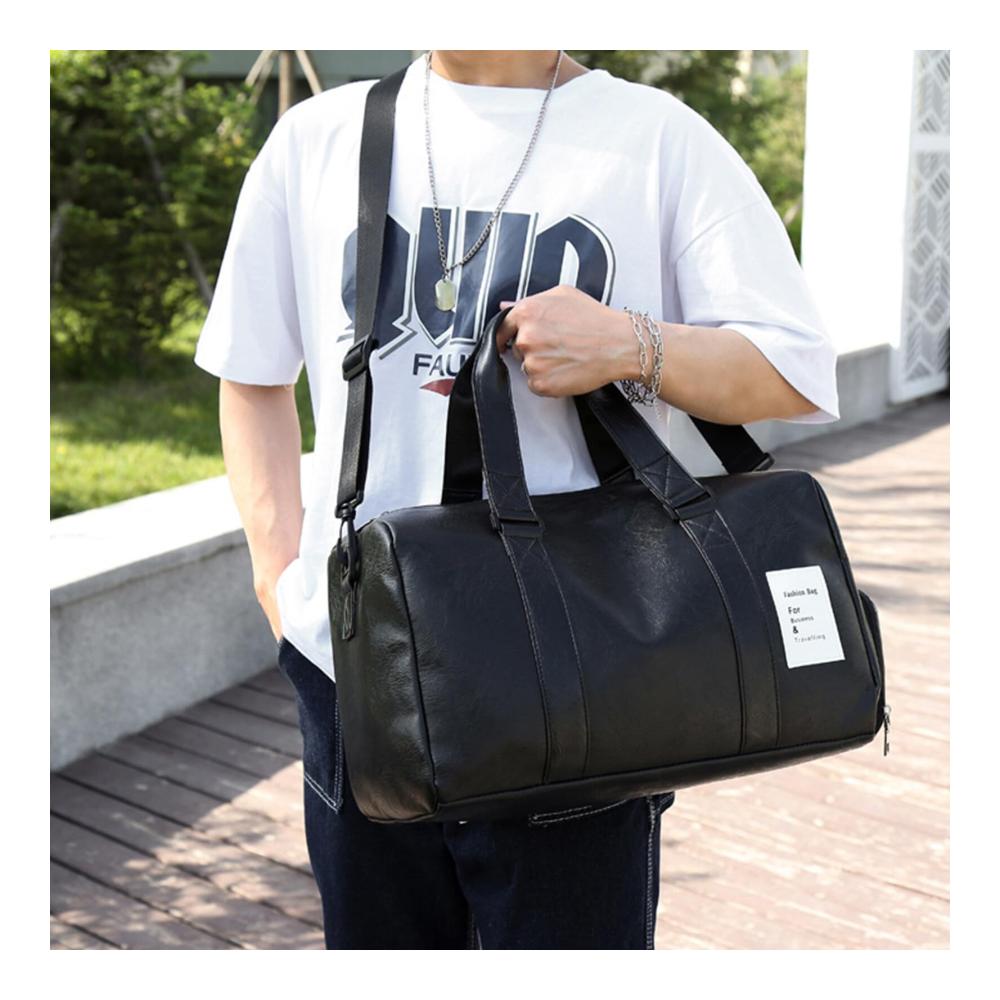 Stilvolle Premium-Reisetasche aus Leder mit separatem Schuhfach - Die perfekte Wochenendtasche für modebewusste Reisende in Schwarz