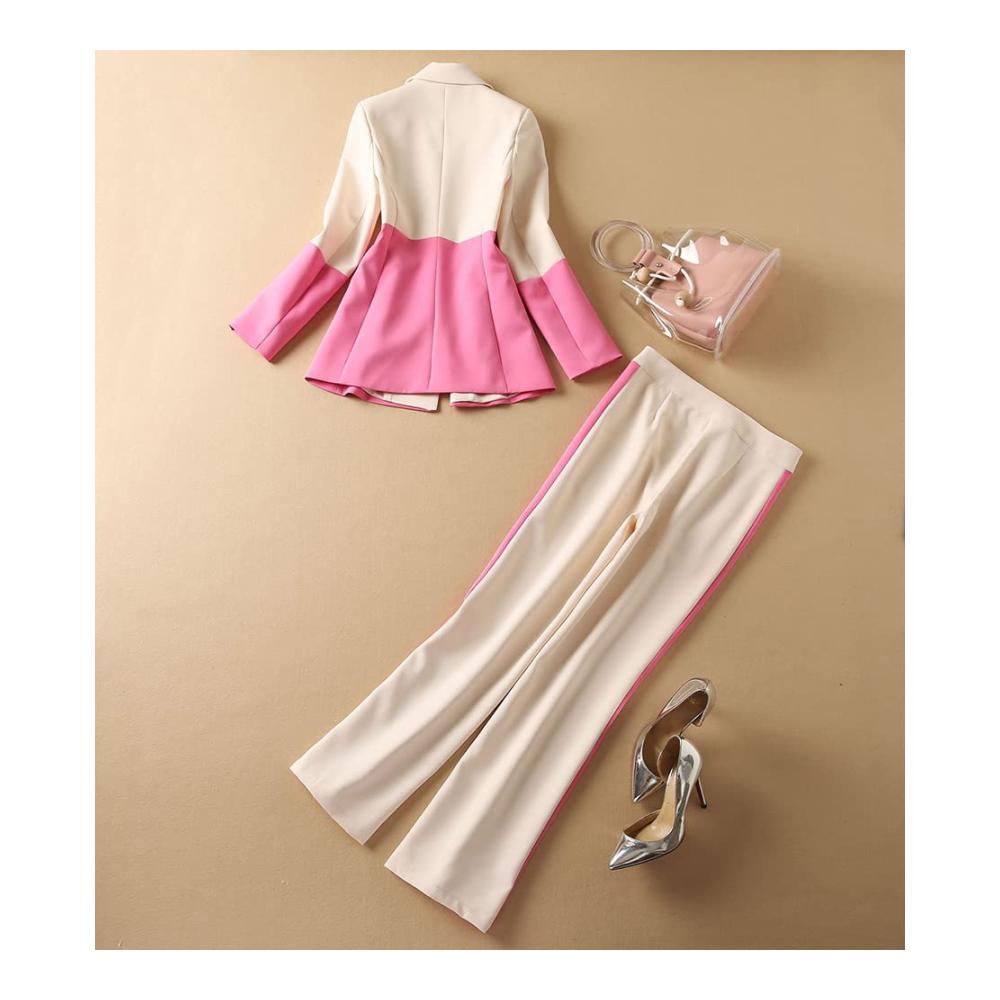 Stilvoller Damen-Blazer-Set Schmal geschnitten langärmlig Farbkontrast zweiteilig in Beige/Pink Größe 36 - Perfekte Ergänzung für Ihren Look