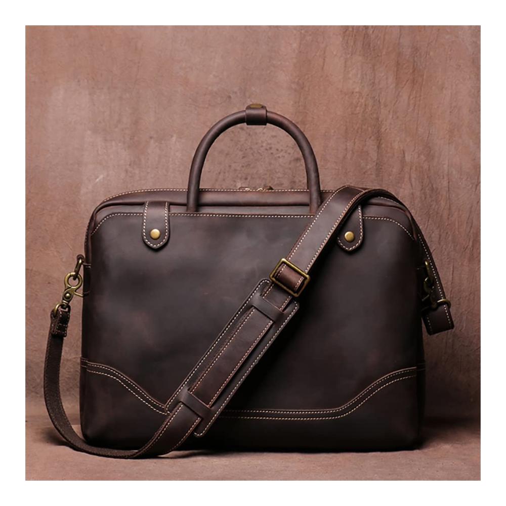 Klassische Echtleder Aktentasche Stilvoller Begleiter für Herren. Hochwertiges Vintage-Design perfekt für den lässigen Business-Look. 156 Zoll Laptopfach inklusive