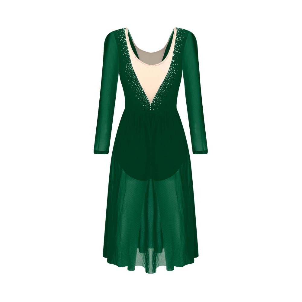 Entzückendes Damen Ballettkleid Elegante Langarm-Performance für Tanz und Gymnastik. Durchsichtiges Mesh und Tüll verleihen stilvolle Leichtigkeit. Perfekt für Contemporary und Ballsaal