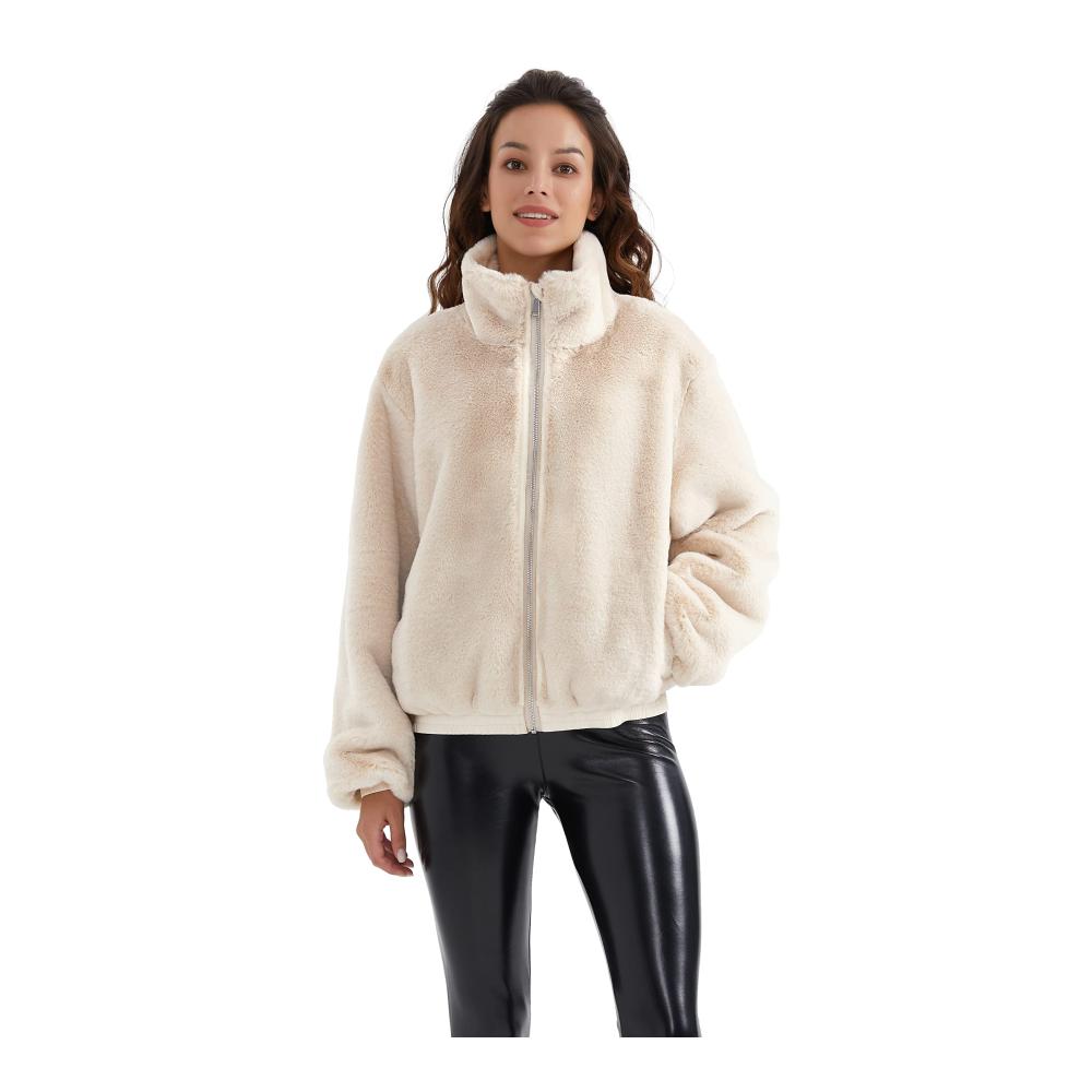 Warme kuschelige Winterfleecejacke für Damen mit Reißverschluss praktischen Taschen und flauschigem Sherpa-Futter