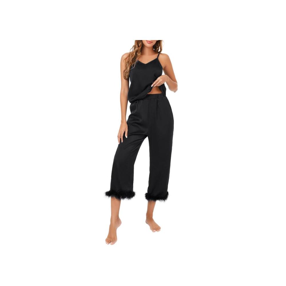 Entspannte Eleganz Damen Lang Satin Pyjama Set für traumhafte Nächte und gemütliche Morgen. Stilvoller Winter-V-Ausschnitt für ultimativen Komfort. Perfekte Schlafanzüge für Frauen