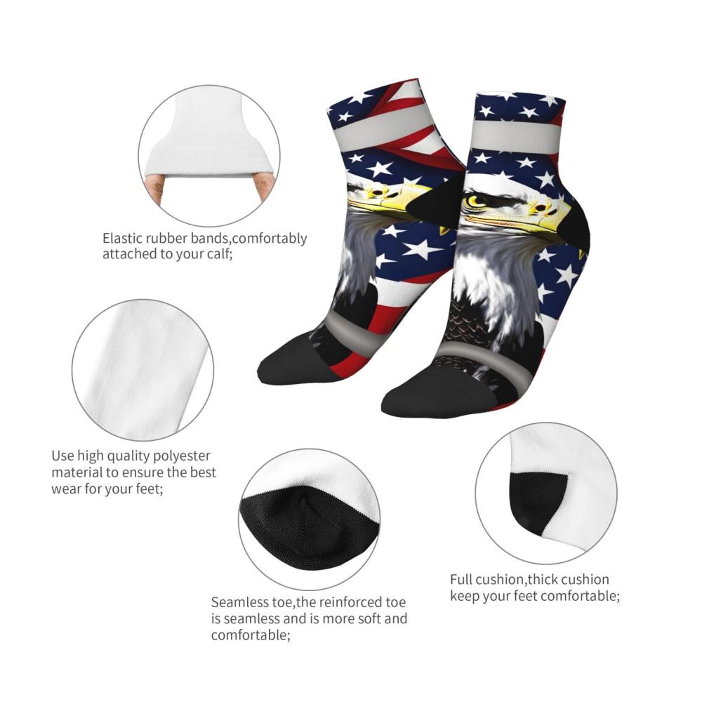 Knöchelsocken in Weißkopfseeadler-Flaggenmuster – Bequeme Socken mit amerikanischen Motiven für Erwachsene – Passend für Männer und Frauen – Einheitsgröße