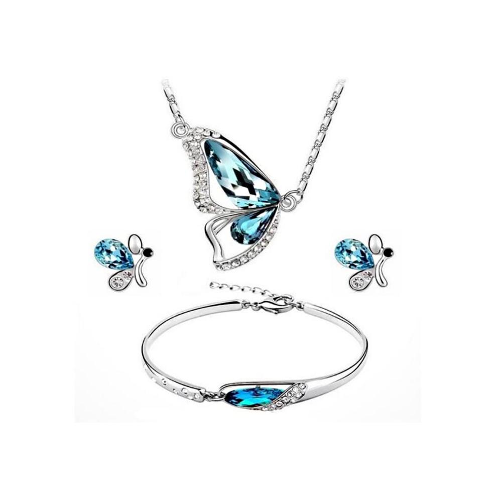 Entzückendes Schmuckset für Damen Schmetterlings-Bolzen-Armband & Halsketten-Anhänger mit Kristall-Verzierung. Perfektes Modegeschenk für Hochzeitsfeier Prom Geburtstag und Jahrestag