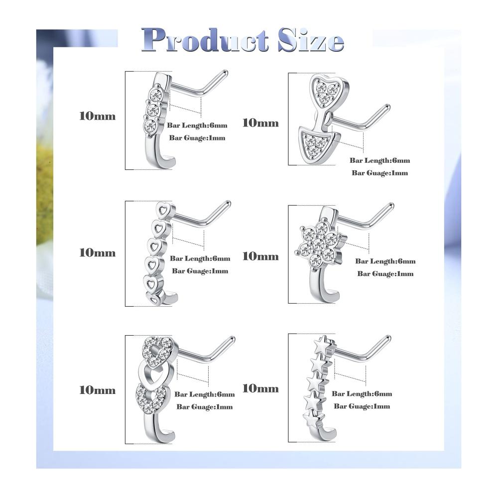 Entdecken Sie die Schönheit der Ringe Exquisite Auswahl an Nasenpiercings in Stern Herz und Blumenform aus Edelstahl mit Zirkonia-Verzierungen von LOLIAS! Perfektes Accessoire für Damen