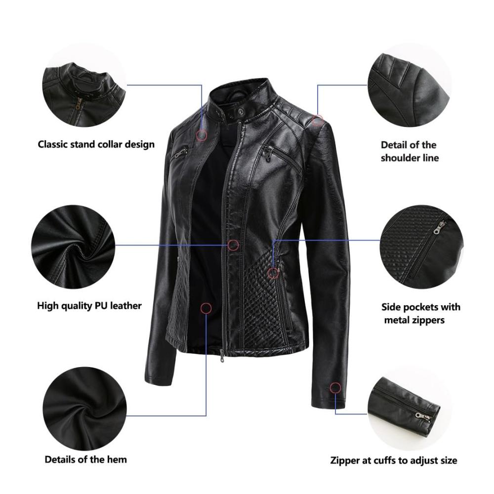 Damen Kunstlederjacke für Freizeit Herbst/Frühling modisch vegan für Motorrad Radfahren kurz leicht in Größen XS-XXL