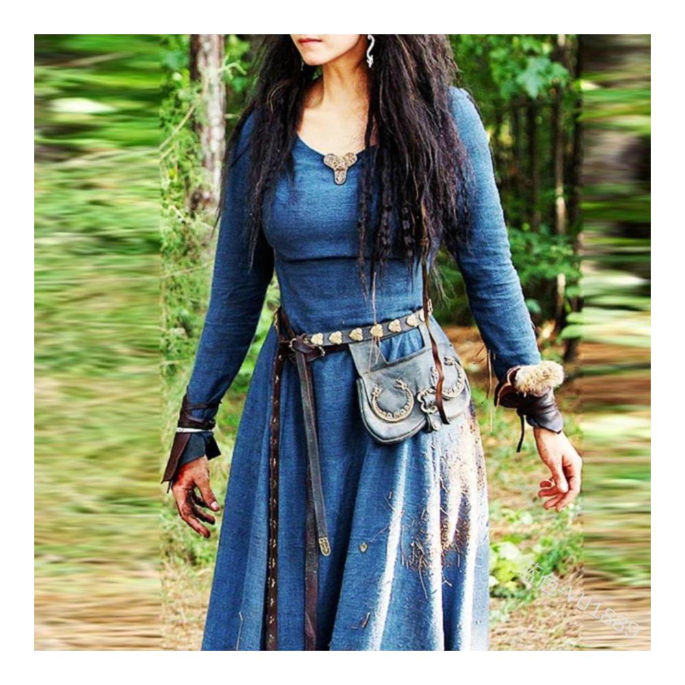 Mittelalterlicher Damenrock langärmeliges Maxi-Kleid Damen-Fee Elfen-Kleid Renaissance keltisch Wikinger Gothic Rock Sari Röcke Vintage Kleid - Blau S