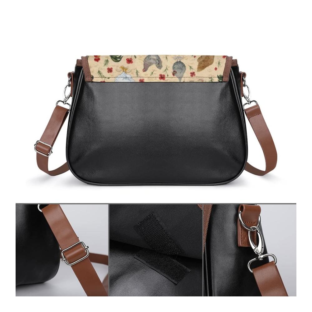 Einzigartige Leder Umhängetasche Stilvolle Crossbody Tasche für Frauen mit vielen Funktionen und verstellbaren Trägern | Hühnermotiv | 31 x 11 x 22cm