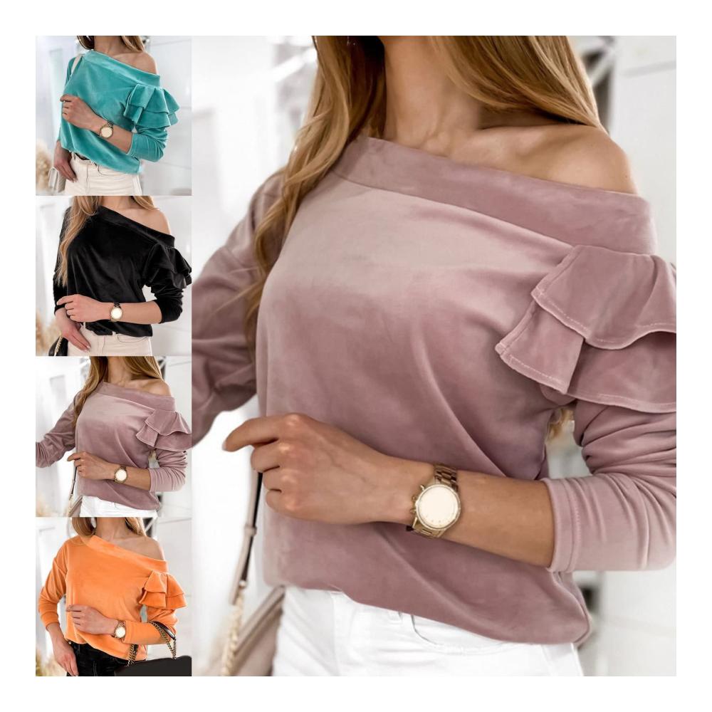 Damen Tanktop mit Volant-Rand und schrägen Schultern schlichter Samt vielseitig einsetzbar für den Frühling und den täglichen Gebrauch in Orange Größe M
