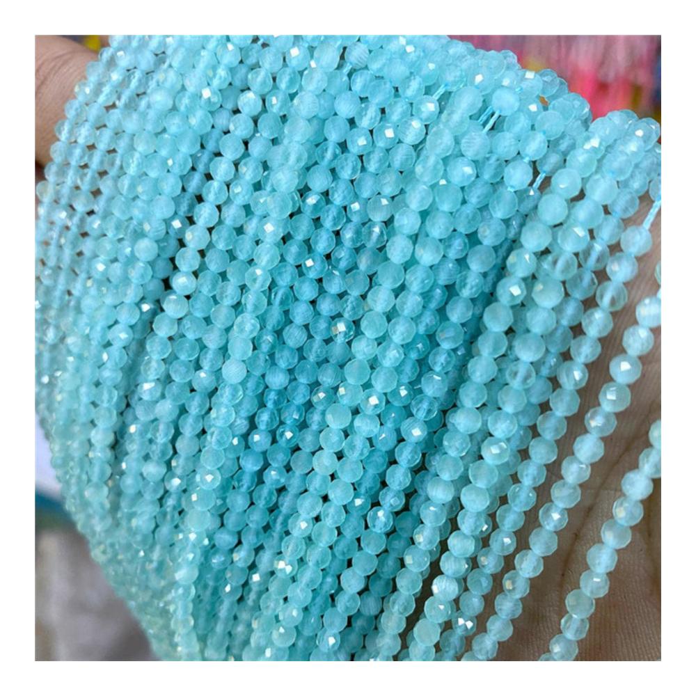 Strahlendes Blau Facettierte Natursteinperlen für DIY-Schmuck - 2mm & 3mm Größen Katzenaugen-Glanz ideale Beads für Armbänder und Halsketten