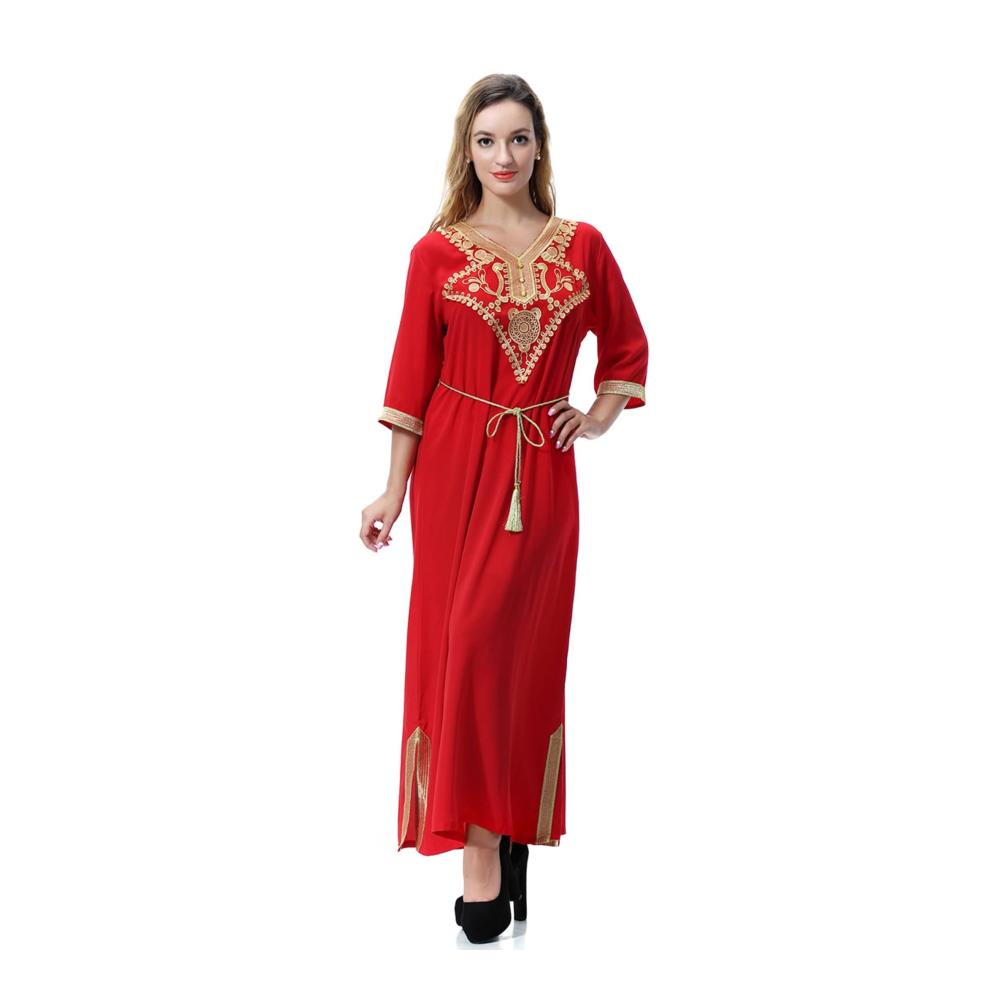 Bademantel Damen Midi mit Ornamentstickerei & Gürtel rot mittellang