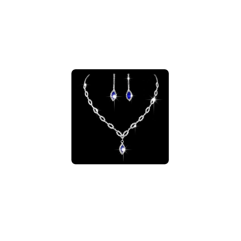 Eleganter Hochzeitsschmuck in Blau Kristall-Halskettenset mit Ohrringen Braut-Collier Anhänger für Frauen und Mädchen