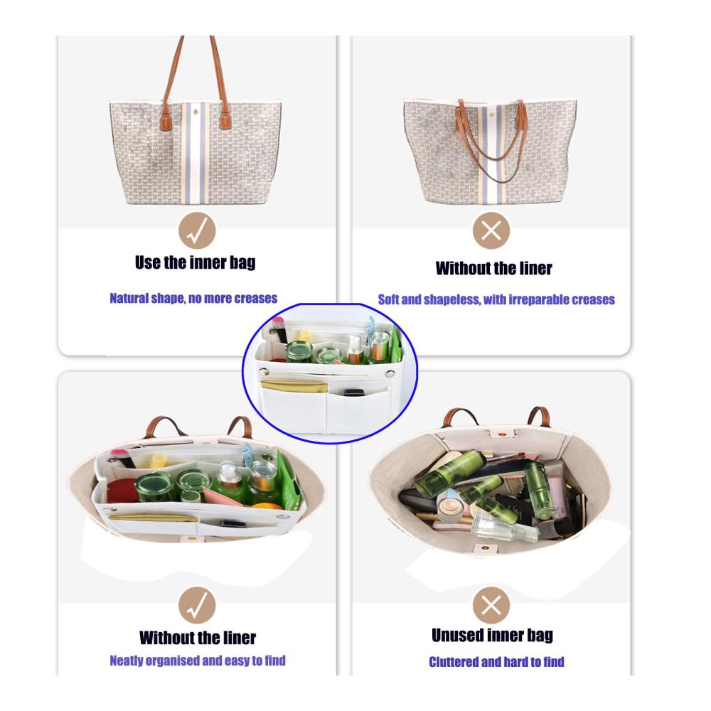 Filz-Taschenorganizer für Handtaschen und Kosmetiktaschen mit mehreren Fächern für Geldbeutel Make-up Aufbewahrungstasche in Tasche Innenbeutel