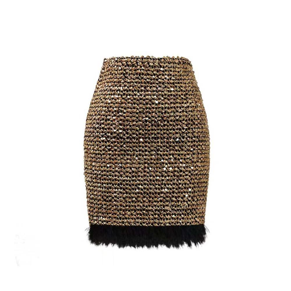 Attraktiver Business-Rock Damen-Hüftabdeckungsrock mit Pailletten hoher Taille und Quasten-Detail. Perfekte Passform für den geschäftigen Tag. Erfrischen Sie Ihren Stil jetzt