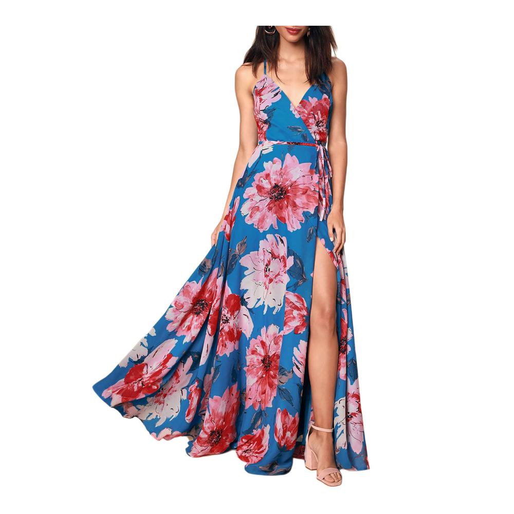 Elegante Damen Sommerkleider Boho Style mit Hosenträgern V-Ausschnitt & Blumenmuster. Ärmellos A-Linie Maxikleid - Perfekt für Strand und Cocktail