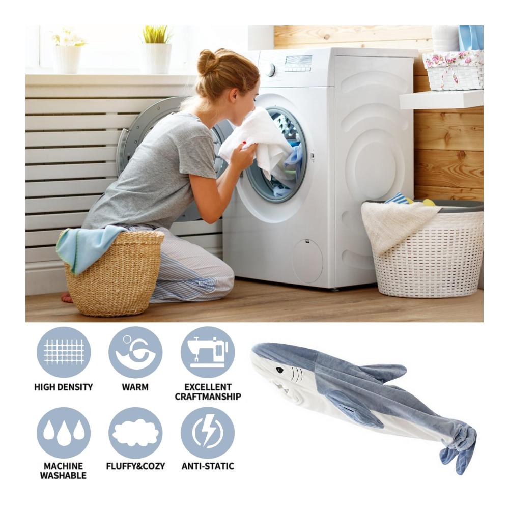 Kuschelige superweiche Flanell-Hai-Kuscheldecke - Perfekt für Teenager und Erwachsene! (Blau 190cm