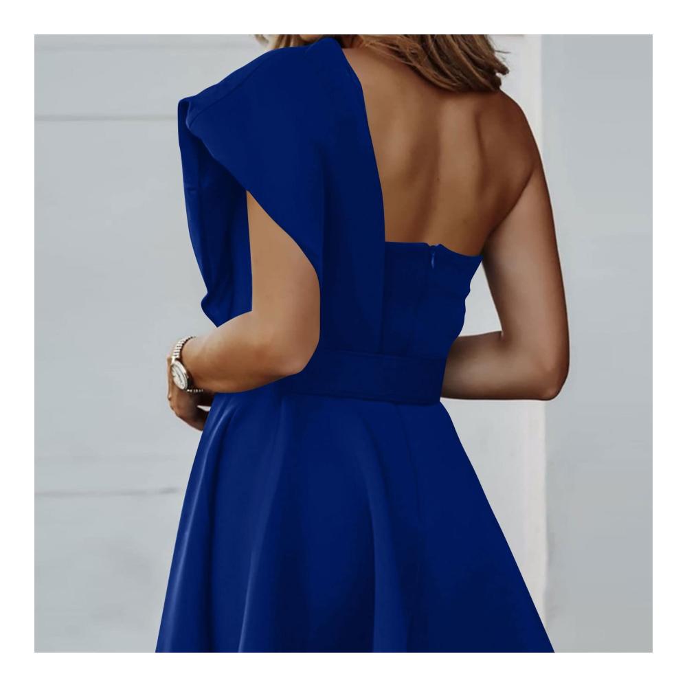 Entzückendes Sommerkleid Feminines Knielanges Cocktailkleid mit Gürtel One-Shoulder Ausschnitt und luftigem Design für stilvolle Damen. Ideal für Partys