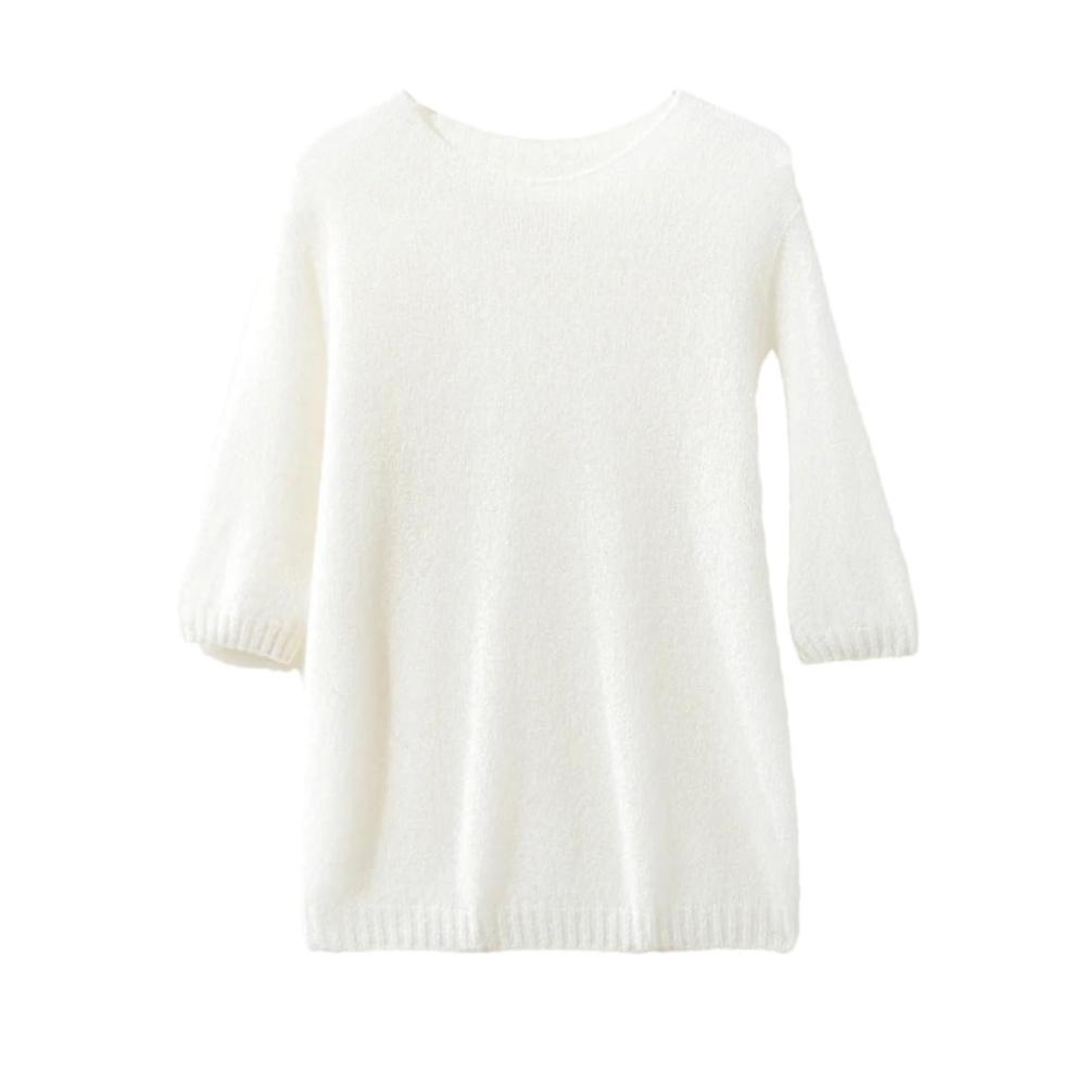 Damen O-Ausschnitt Strickpullover Kurzarm Leichter Pullover Lockerer Kurzpullover für Frauen